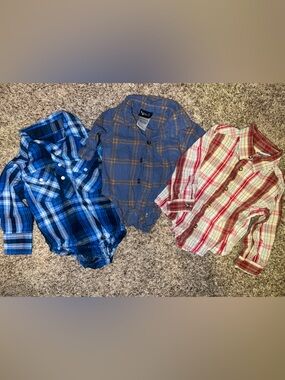 Baby 3 Months Plaid Western Button-Up Shirts Onesies